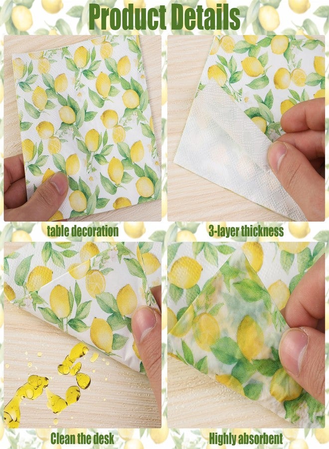 peony man 50 PCS Lemon Cocktail Napkins Yellow Citrus Paper Napkin 3-Ply Summer Fruit Disposable Napkins Lemon Dinner Hand Towels for Kitchen Bathroom Summer Beverage Party Supplies - Image 3